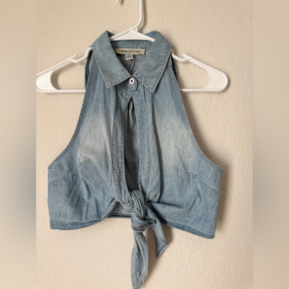 UO denim tie front top